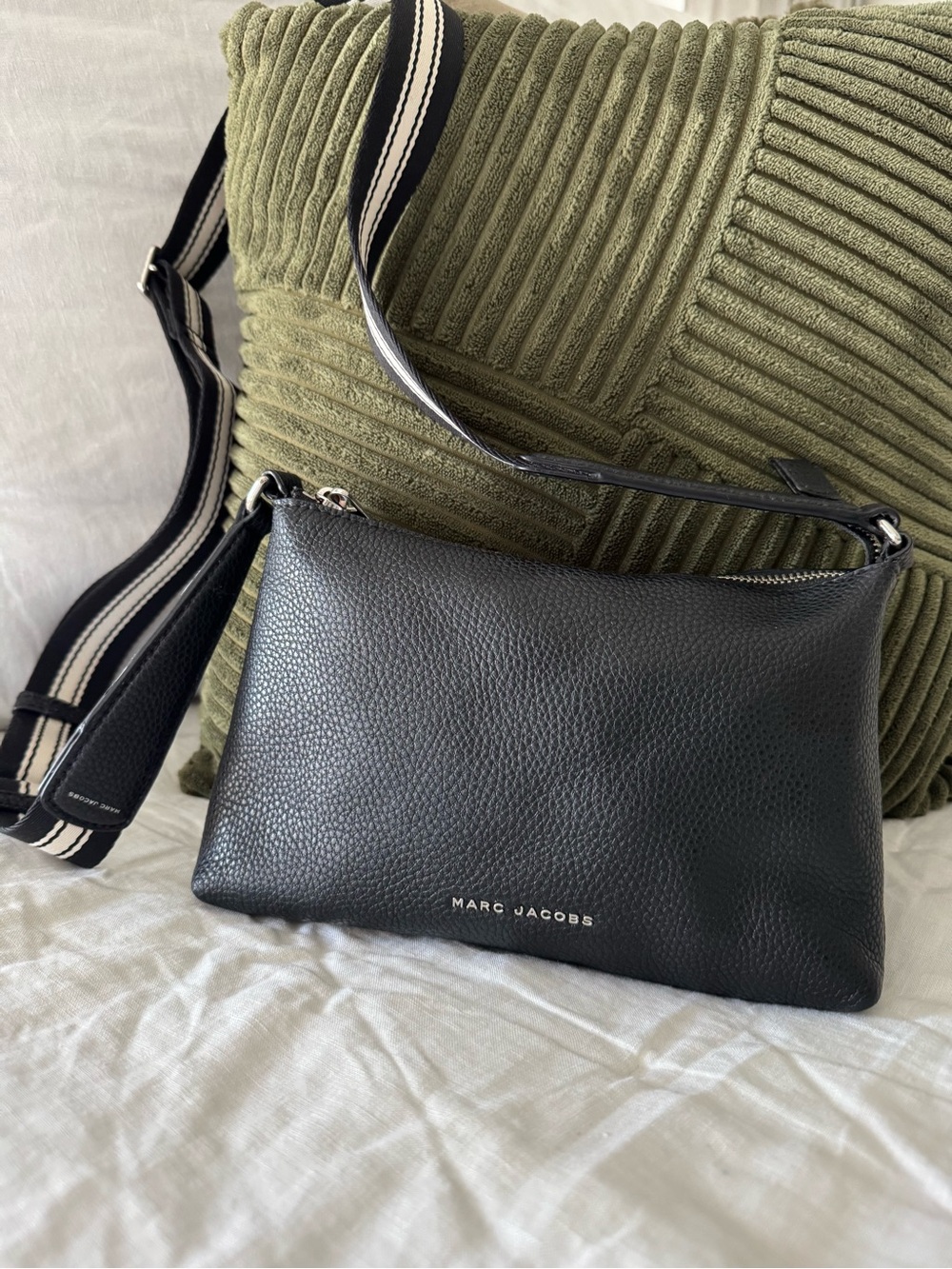 Marc Jacobs Black Pebbled Leather with Striped Strap